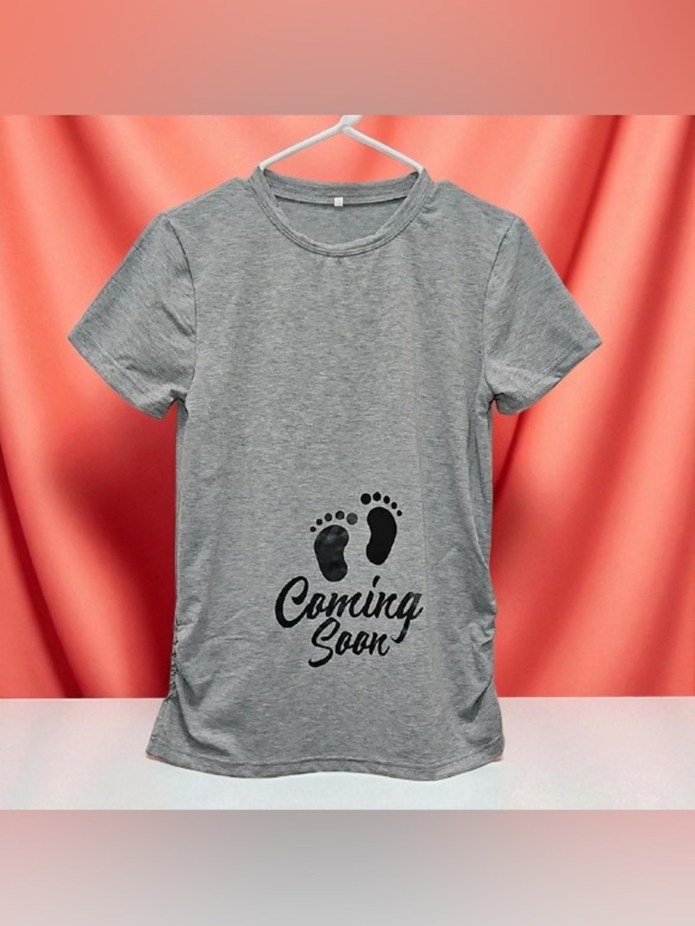 ⭐️Gray 'Coming Soon' Maternity Tee with Baby Footprint Graphic